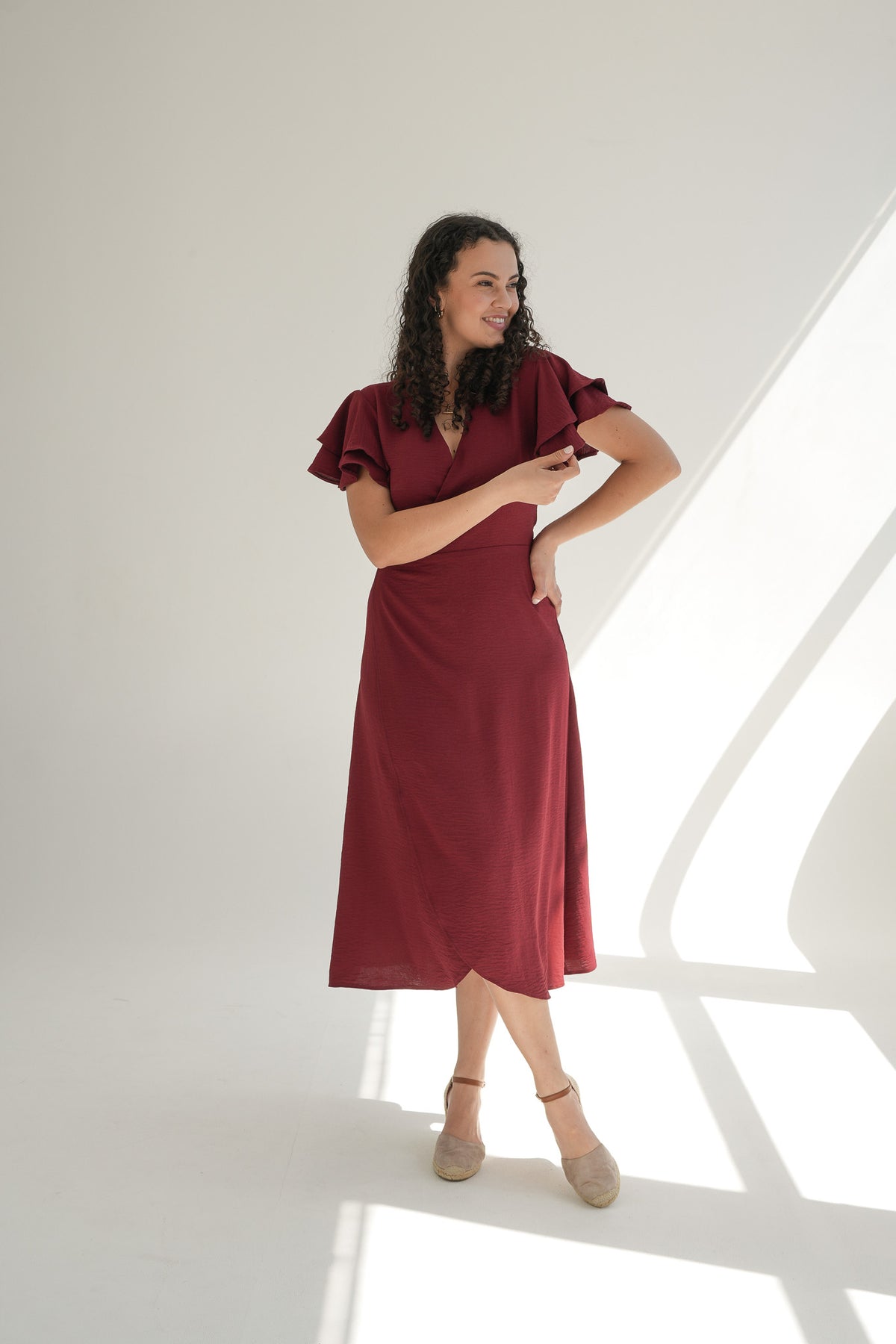 DOUBLR FRILL DRESS | BURGUNDY