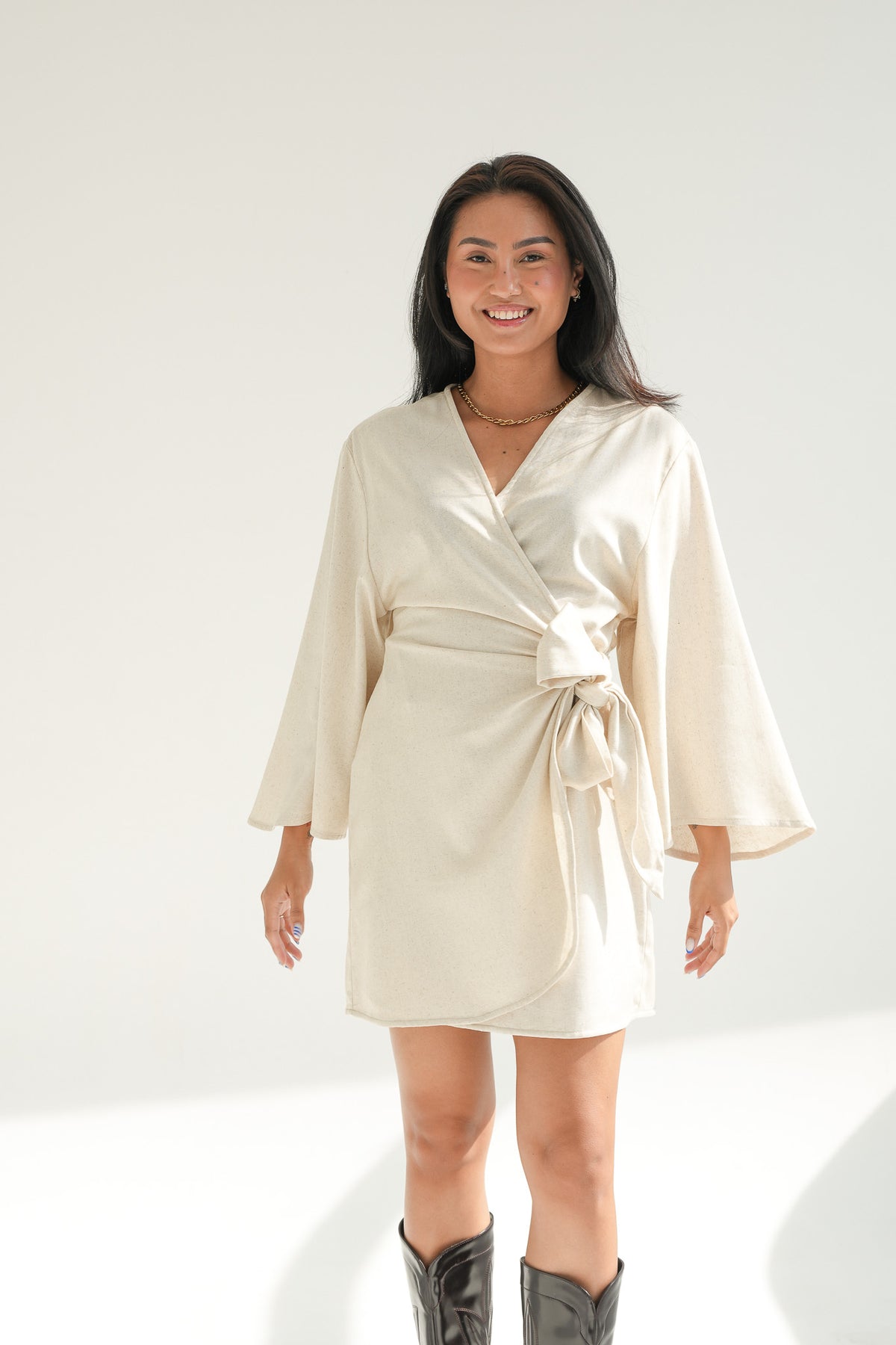 MINI WRAP DRESS | OATMEAL