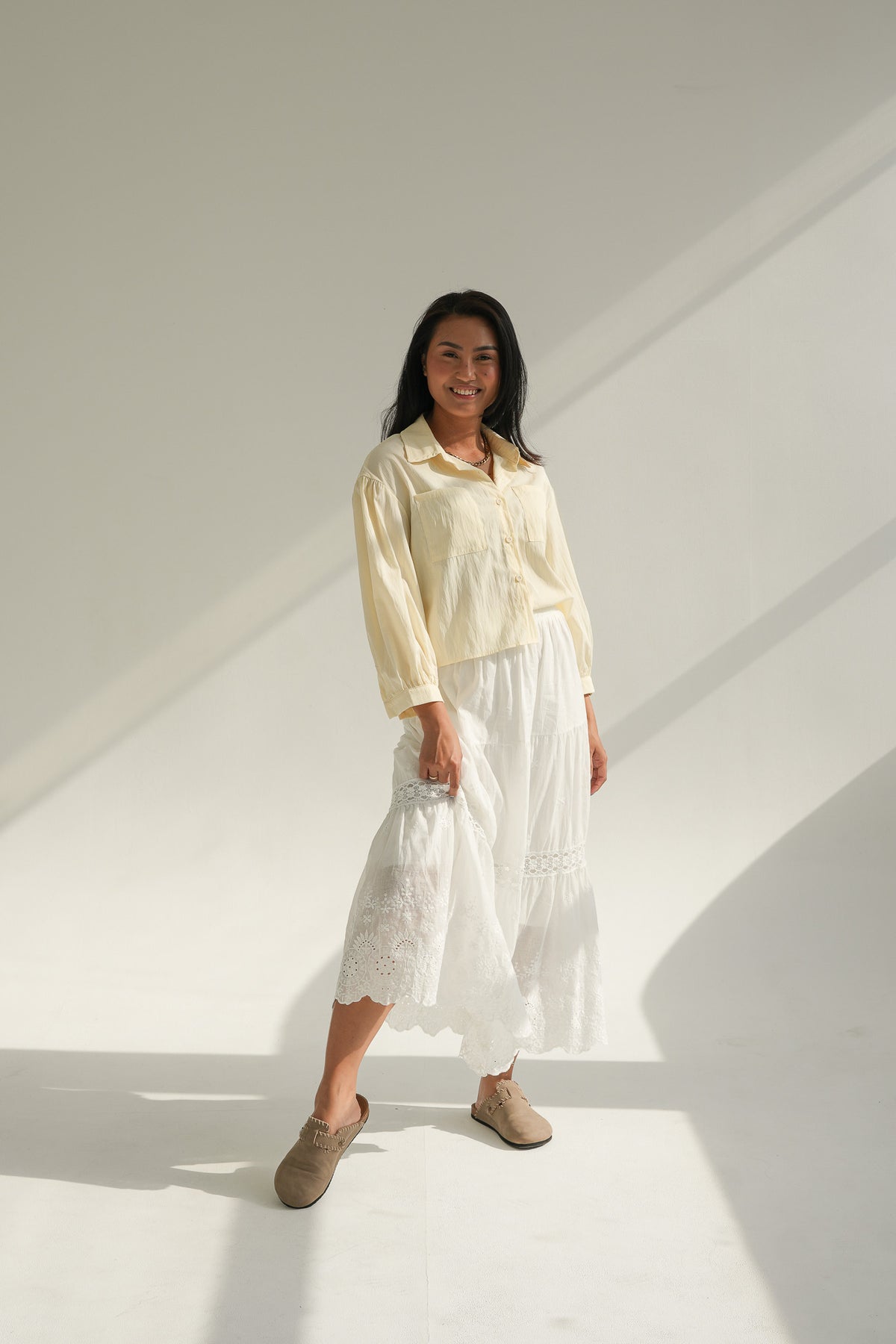 PUFF SLEEVE BUTTON SHIRT | YELLOW