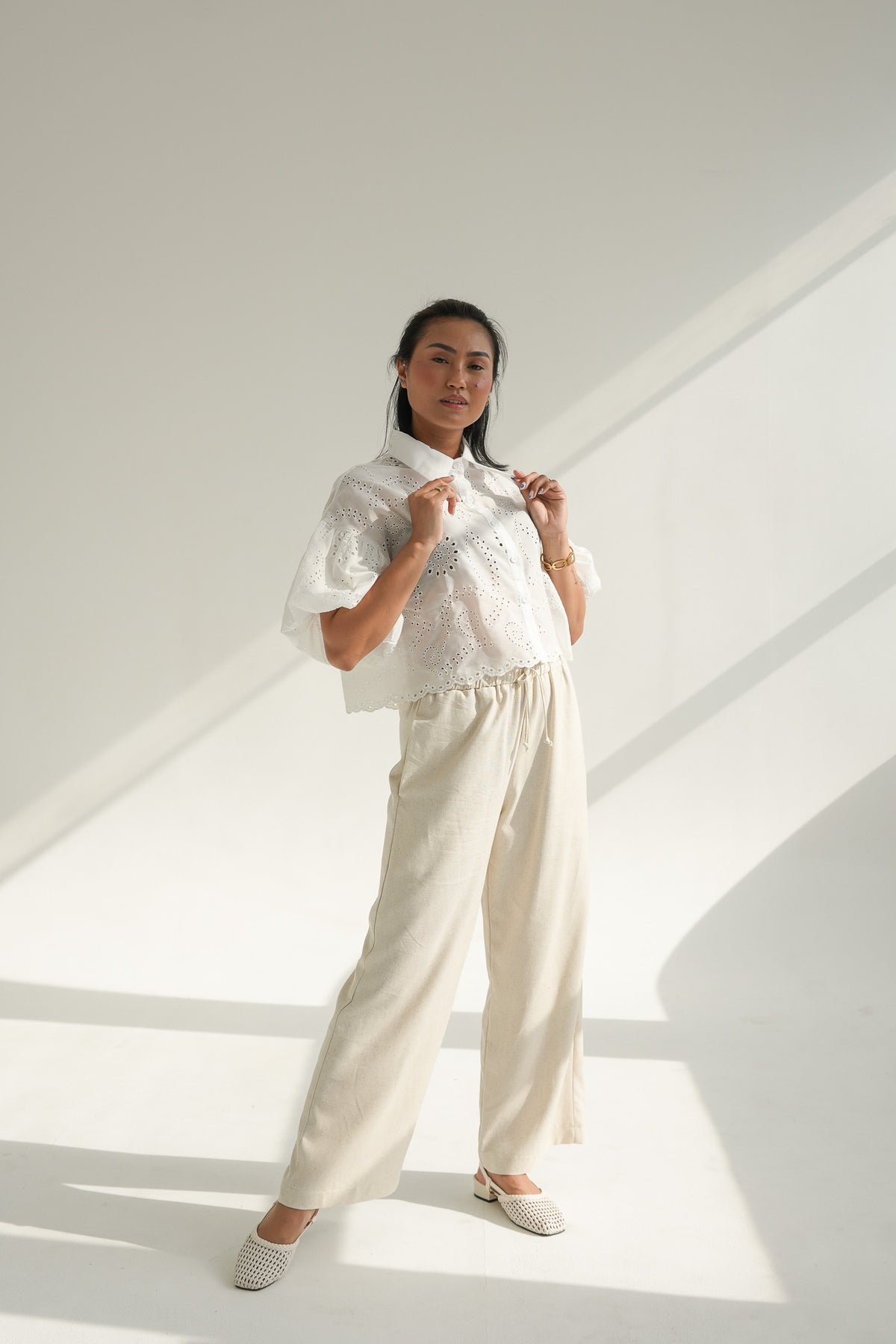 PUFF SLEEVE BLOUSE | ANGLAISE WHITE
