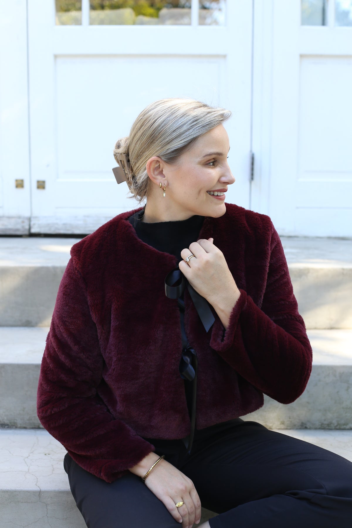 BURGUNDY FUR CROPPED JACKET