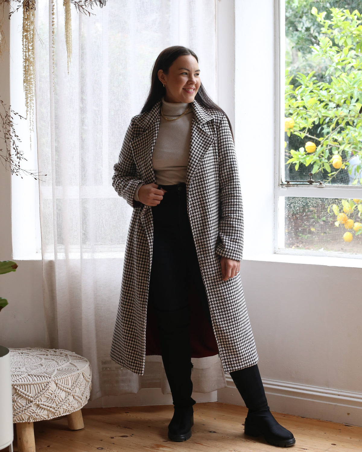 COLLAR HOUNDSTOOTH COAT