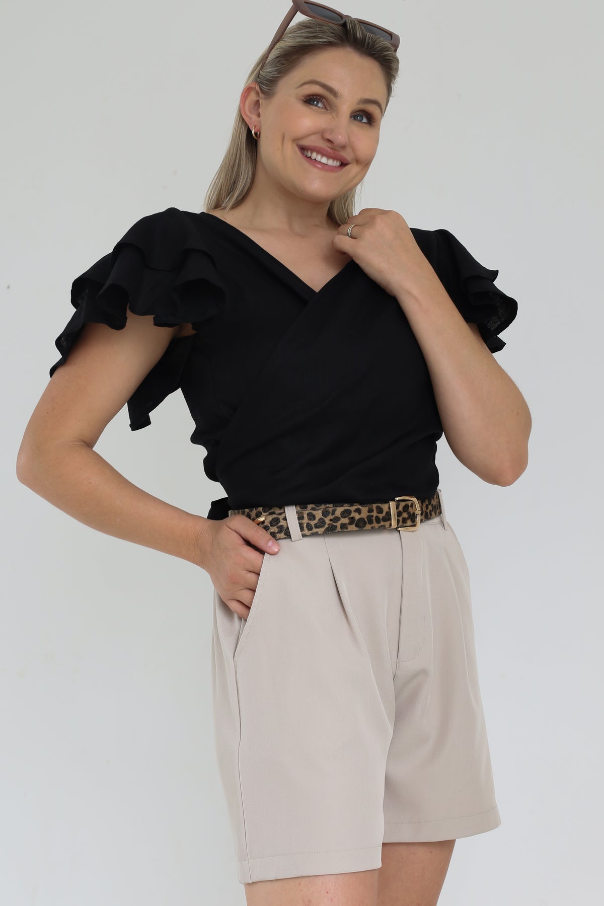 DOUBLE FRILL BLOUSE | BLACK