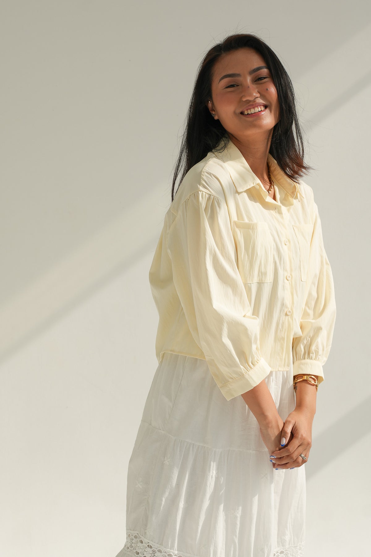 PUFF SLEEVE BUTTON SHIRT | YELLOW