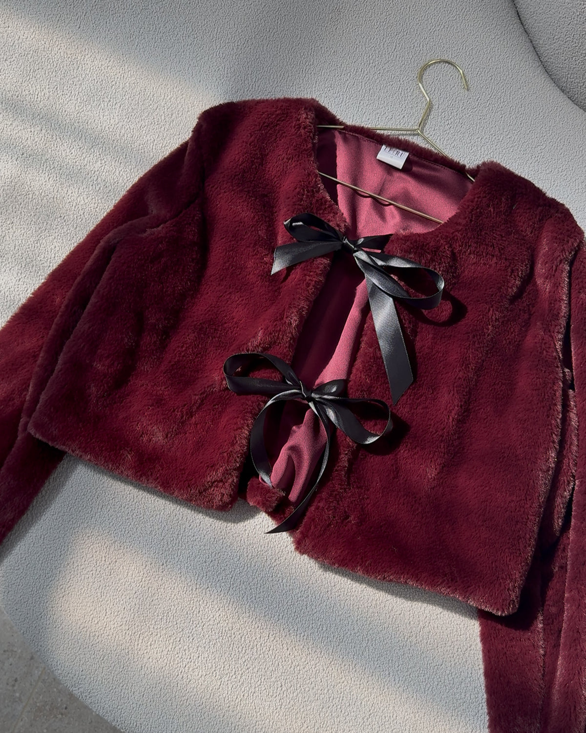 BURGUNDY FUR CROPPED JACKET