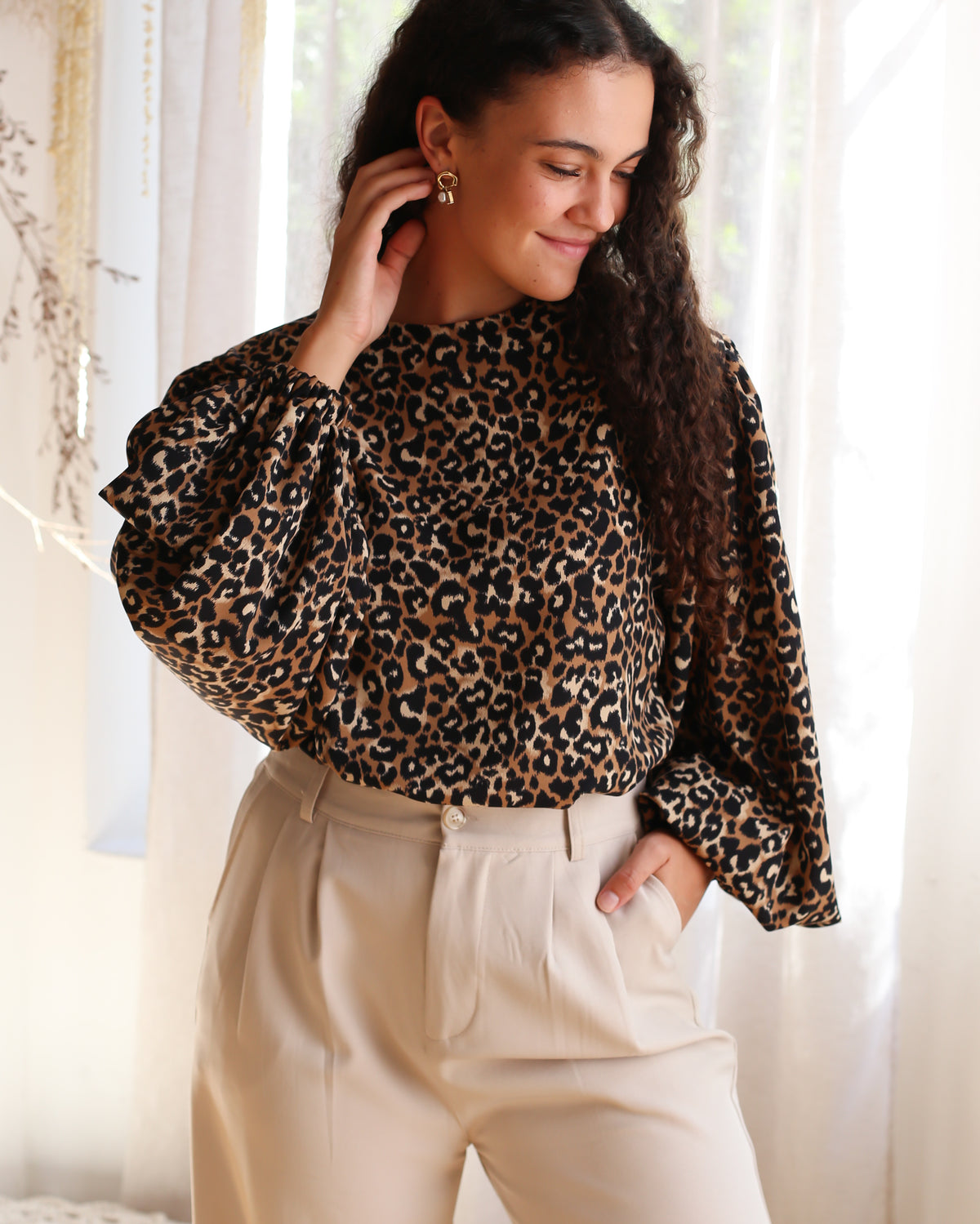 PRINT PUFF SLEEVE BLOUSE