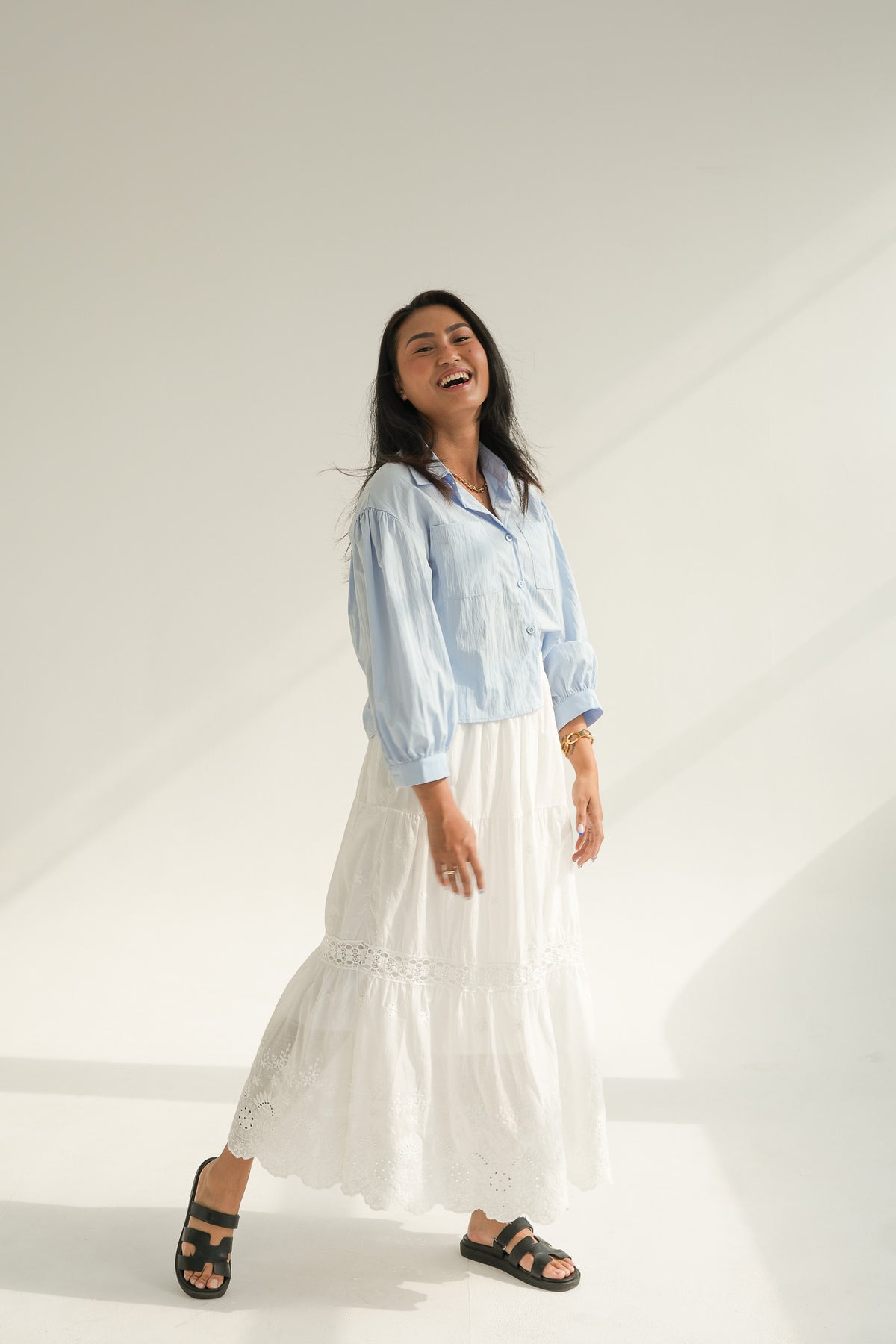 PUFF SLEEVE BUTTON SHIRT | BABY BLUE
