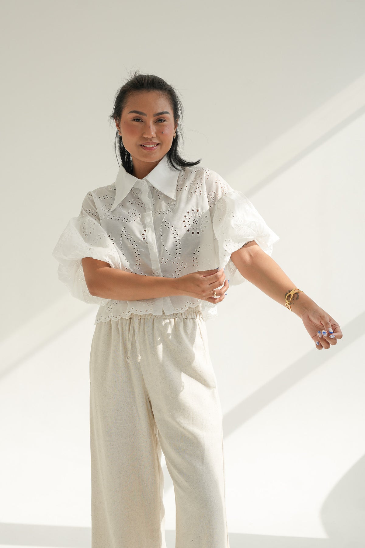 PUFF SLEEVE BLOUSE | ANGLAISE WHITE