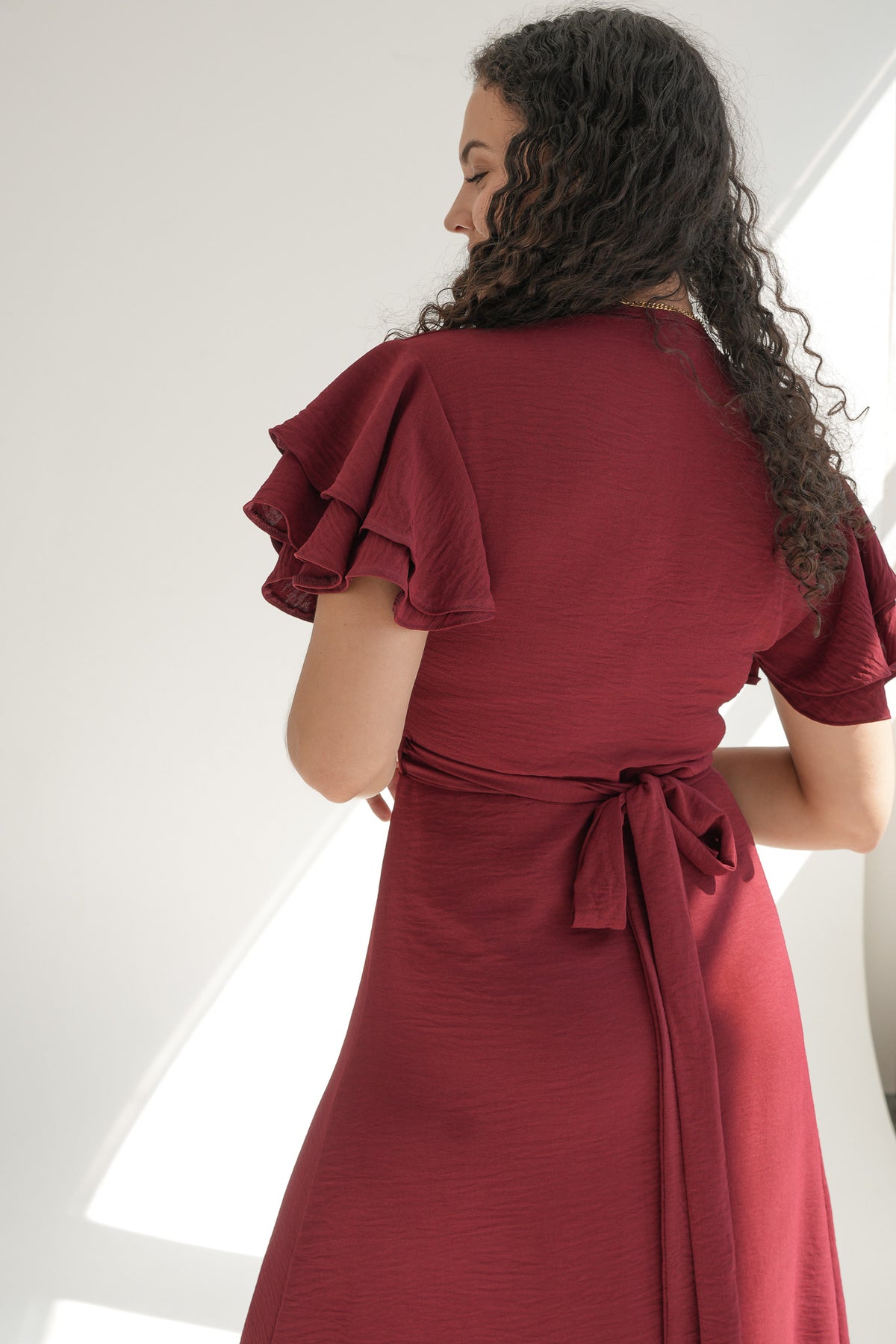 DOUBLR FRILL DRESS | BURGUNDY