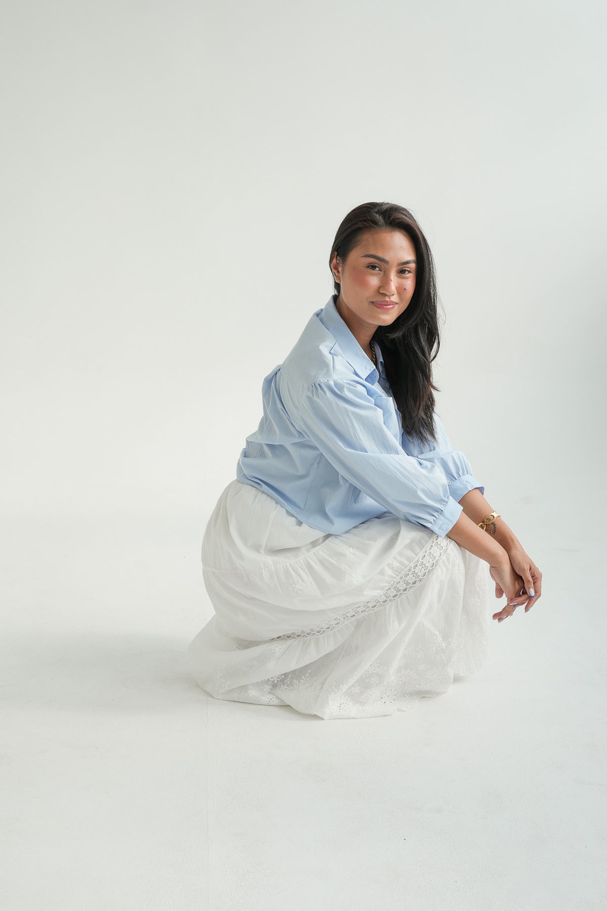 PUFF SLEEVE BUTTON SHIRT | BABY BLUE