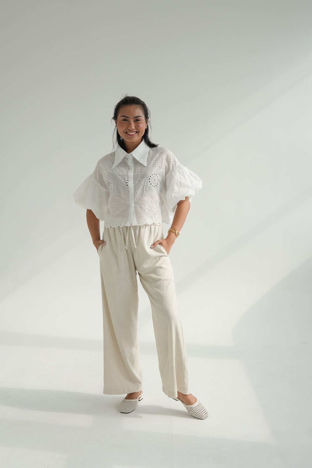 PUFF SLEEVE BLOUSE | ANGLAISE WHITE